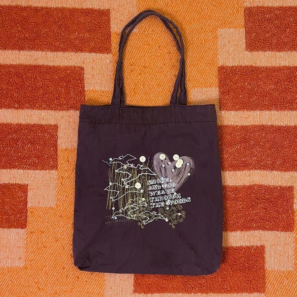 Old Navy Vintage Tote Bag Embroidered Sequin Brown Pink Y2K
